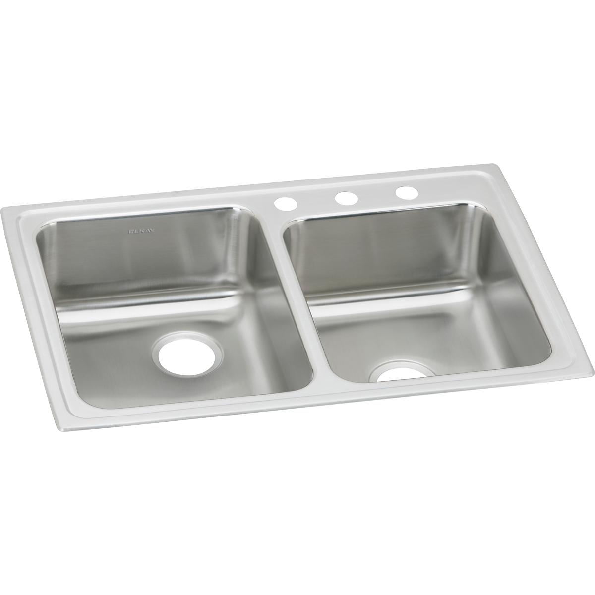 Elkay Lustertone Classic Stainless Steel 33" x 22" x 7-7/8" 3-Hole Offset 60/40 Double Bowl Drop-in Sink