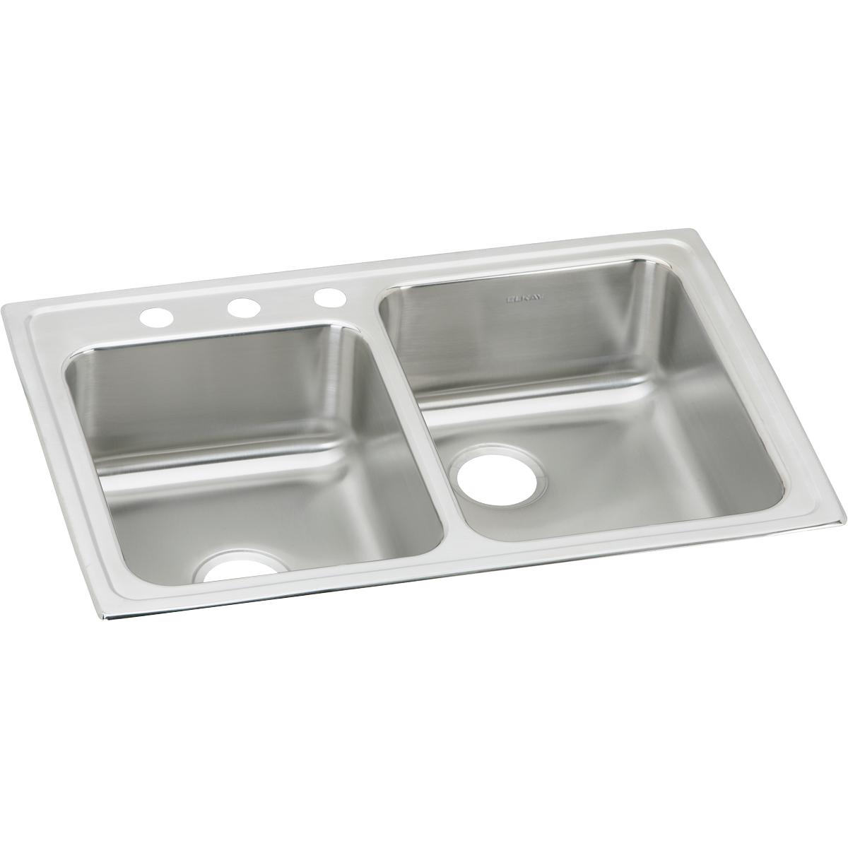 Elkay Lustertone Classic Stainless Steel 33" x 22" x 7-7/8" 3-Hole Offset 40/60 Double Bowl Drop-in Sink
