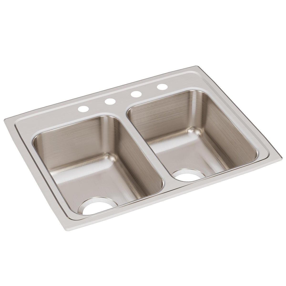 Elkay Lustertone Classic Stainless Steel 25" x 19-1/2" x 7-5/8" 4-Hole Equal Double Bowl Drop-in Sink with Quick-clip