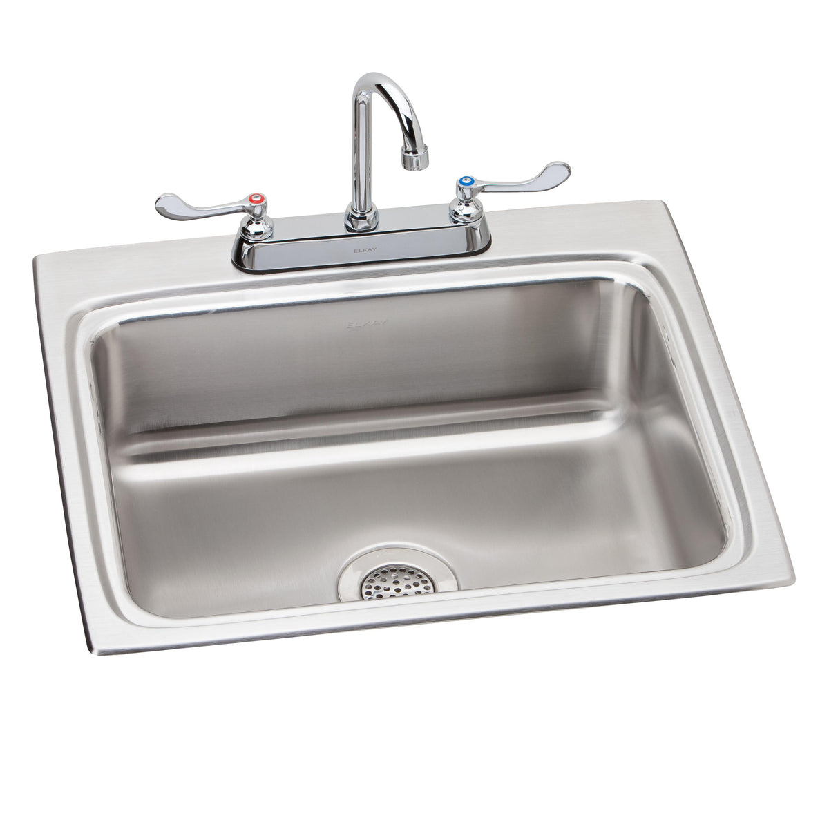 Elkay Lustertone Classic Stainless Steel 25" x 22" x 8-1/8" 3-Hole Single Bowl Drop-in Sink + Faucet Kit w/Shut-offs