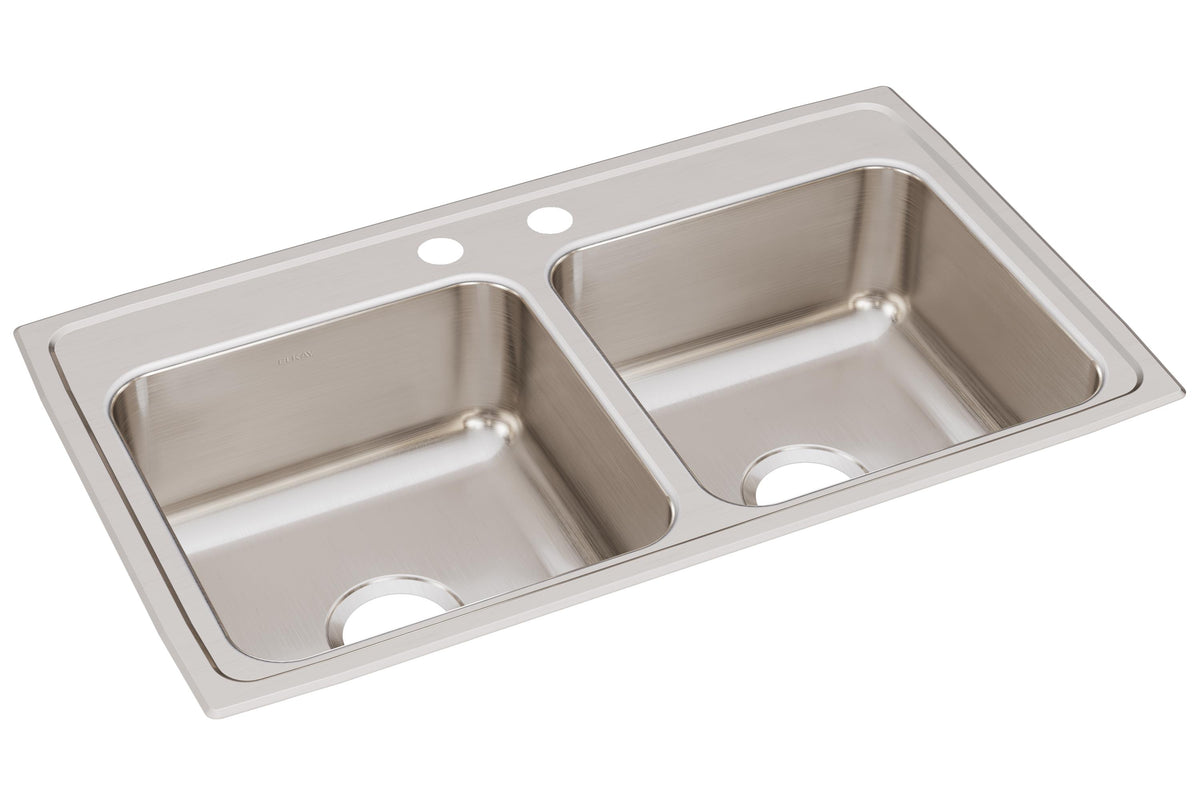 Elkay Lustertone Classic Stainless Steel 33" x 19-1/2" x 7-5/8" 2-Hole Equal Double Bowl Drop-in Sink