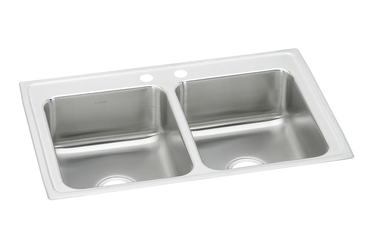 Elkay Lustertone Classic Stainless Steel 33" x 21-1/4" x 7-7/8" 2-Hole Equal Double Bowl Drop-in Sink