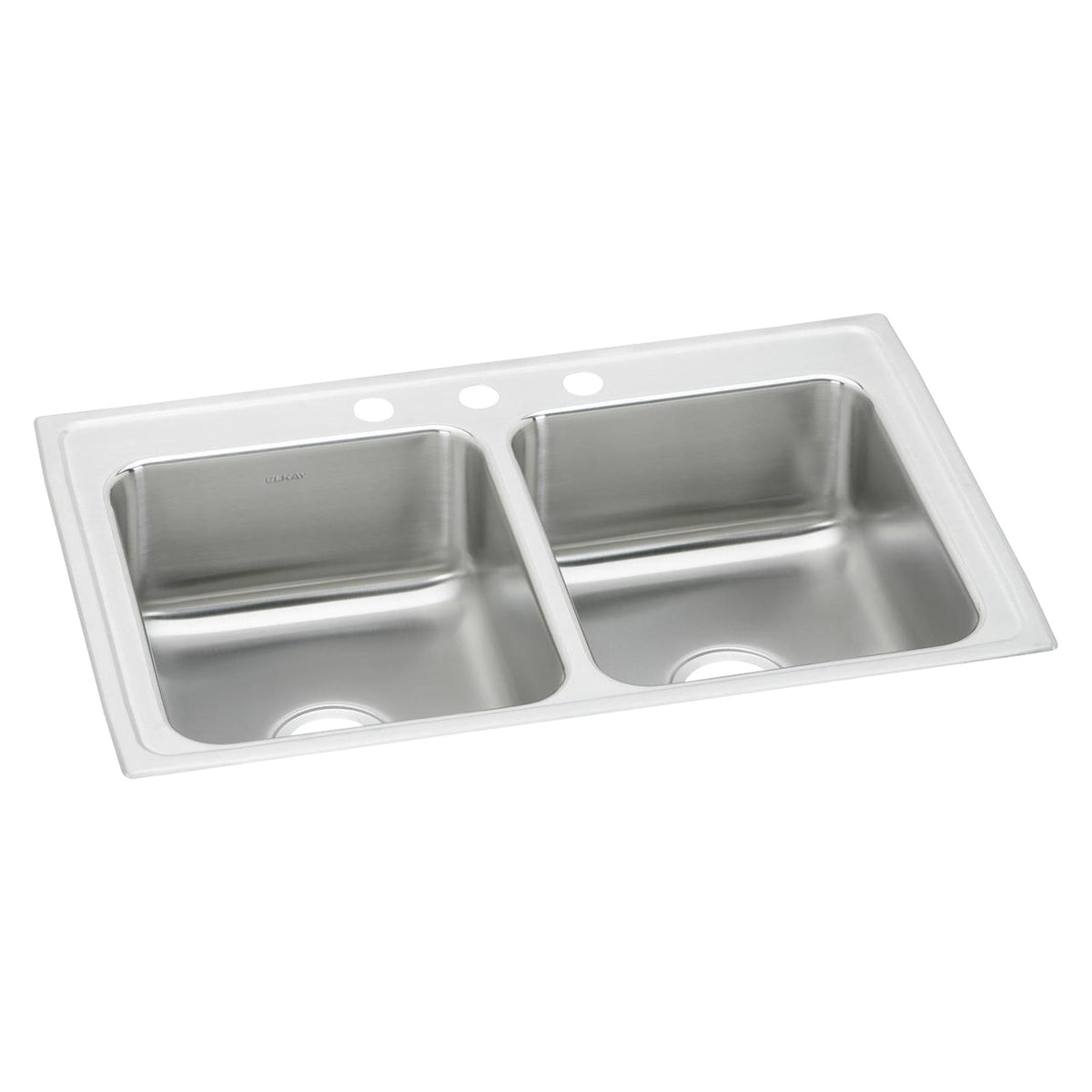 Elkay Lustertone Classic Stainless Steel 33" x 21-1/4" x 7-7/8" 3-Hole Equal Double Bowl Drop-in Sink with Quick-clip