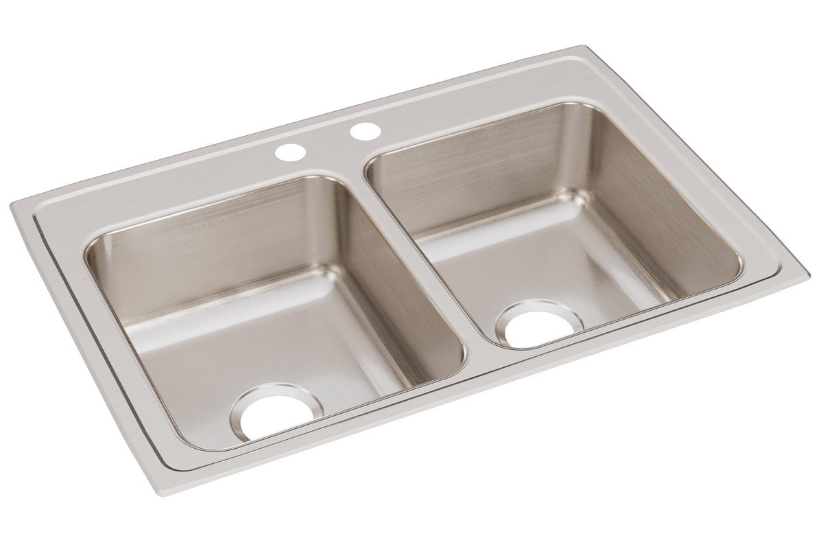 Elkay Lustertone Classic Stainless Steel 33" x 22" x 8-1/8" 2-Hole Equal Double Bowl Drop-in Sink