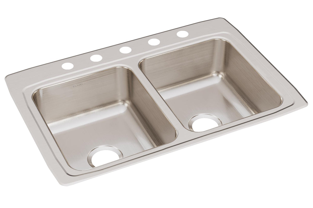 Elkay Lustertone Classic Stainless Steel 33" x 22" x 8-1/8" 5-Hole Equal Double Bowl Drop-in Sink