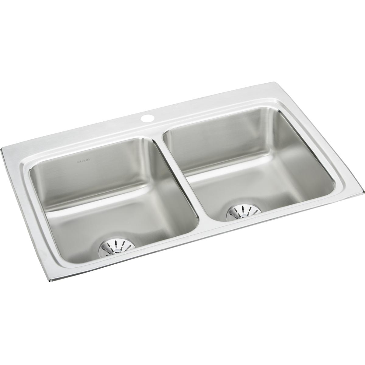 Elkay Lustertone Classic Stainless Steel 33" x 22" x 8-1/8" 1-Hole Equal Double Bowl Drop-in Sink with Perfect Drain®