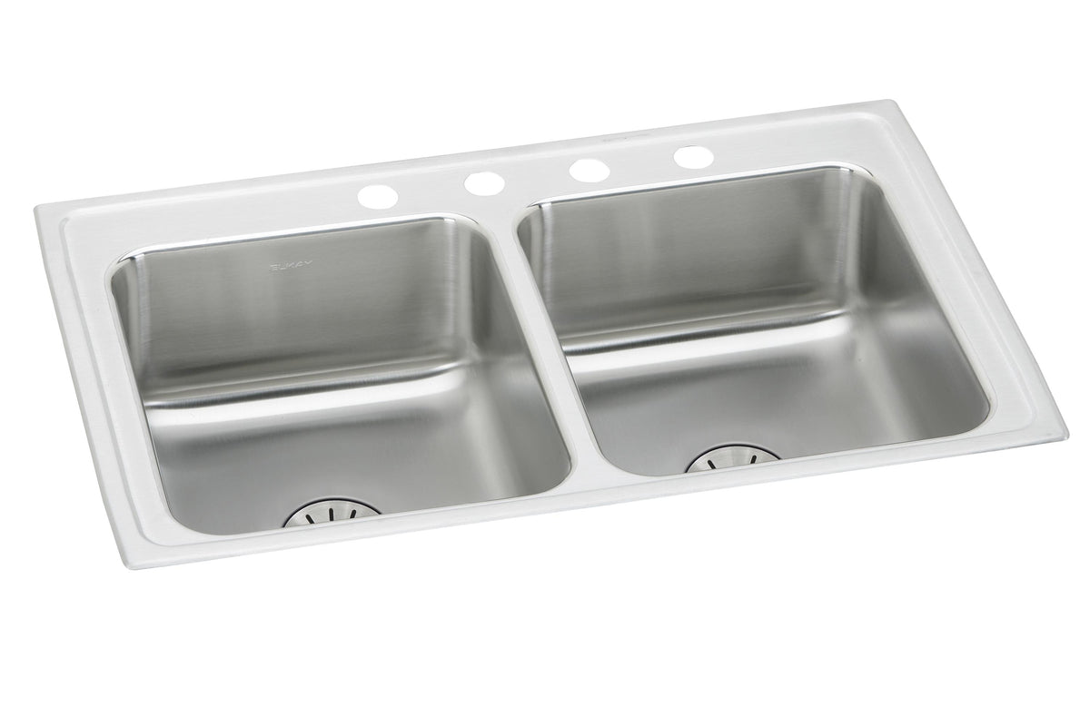 Elkay Lustertone Classic Stainless Steel 29" x 18" x 6-1/2" 2-Hole Equal Double Bowl Drop-in ADA Sink with Perfect Drain®