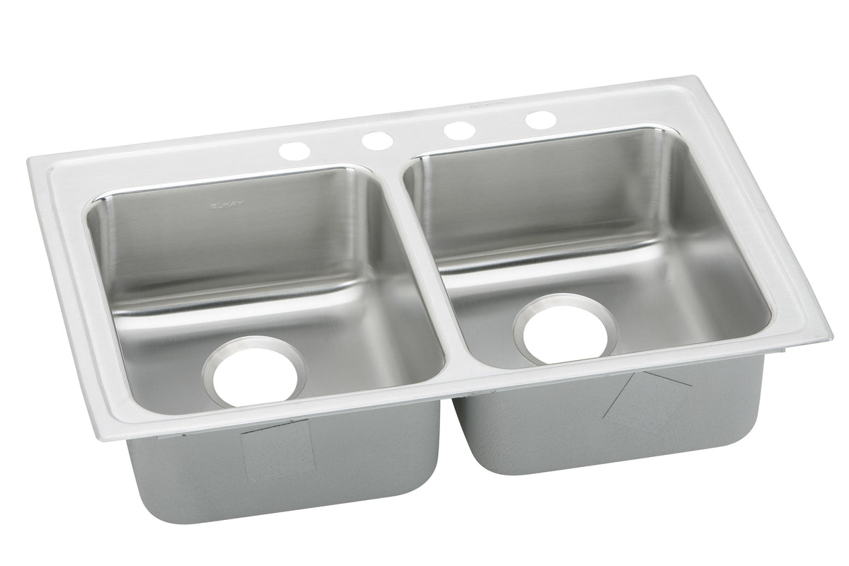 Elkay Lustertone Classic Stainless Steel 33" x 21-1/4" x 5" 3-Hole Equal Double Bowl Drop-in ADA Sink with Quick-clip