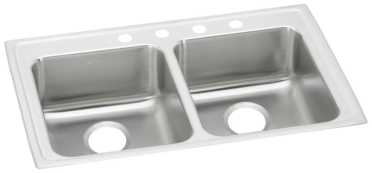 Elkay Lustertone Classic Stainless Steel 33" x 21-1/4" x 4" 4-Hole Equal Double Bowl Drop-in ADA Sink