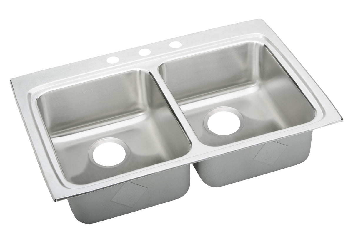 Elkay Lustertone Classic Stainless Steel 33" x 22" x 5-1/2" 2-Hole Equal Double Bowl Drop-in ADA Sink with Quick-clip
