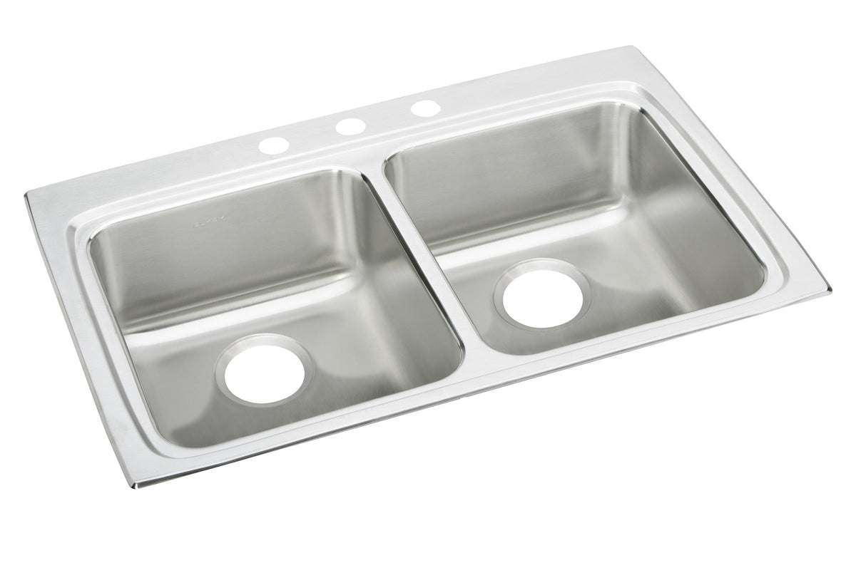 Elkay Lustertone Classic Stainless Steel 33" x 22" x 5" MR2-Hole Equal Double Bowl Drop-in ADA Sink