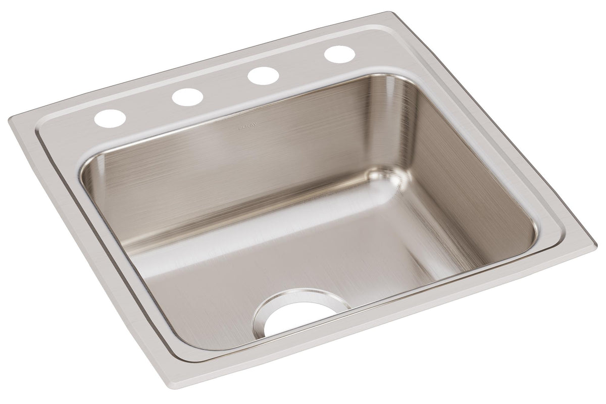 Elkay Lustertone Classic Stainless Steel 19-1/2" x 19" x 7-1/2" OS4-Hole Single Bowl Drop-in Sink with Quick-clip