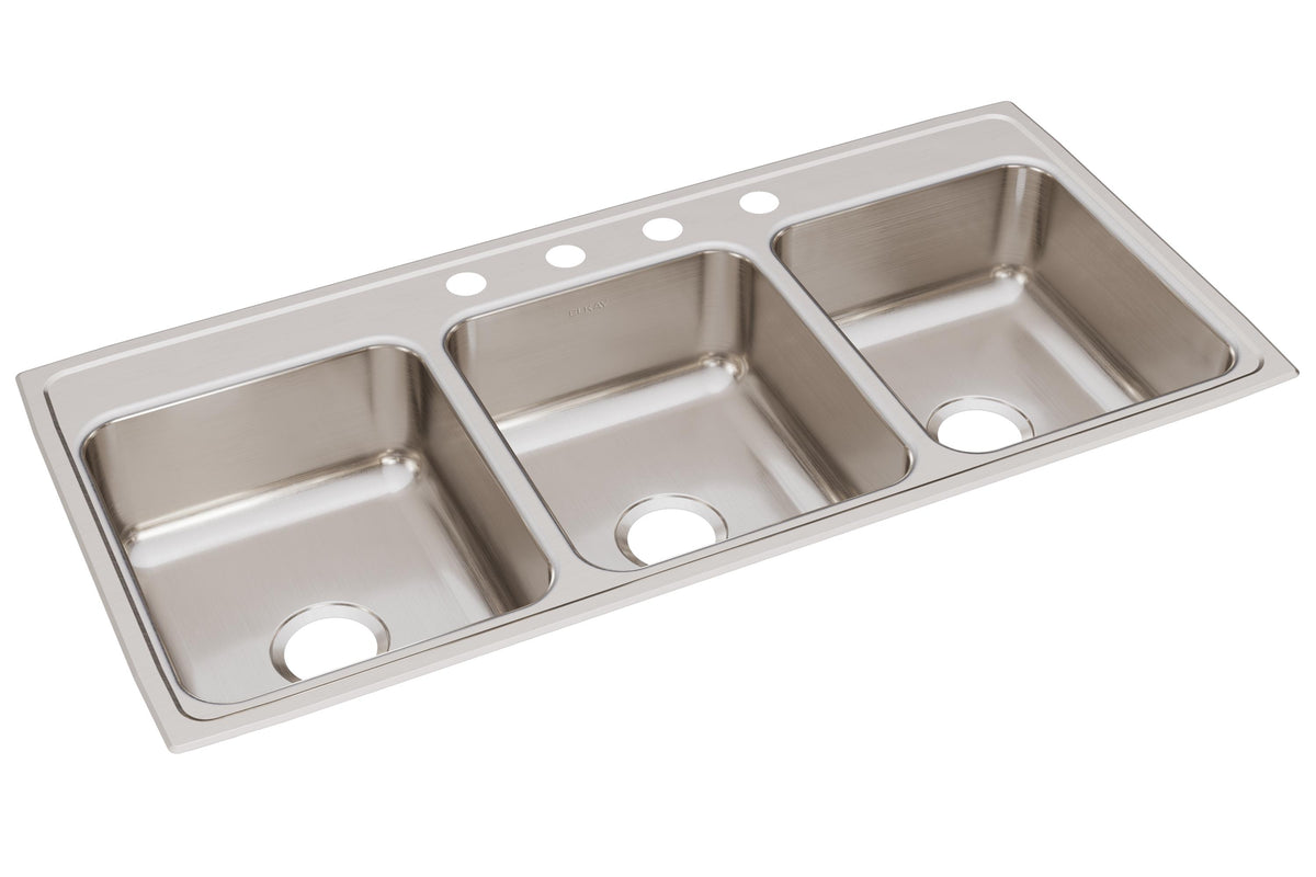 Elkay Lustertone Classic Stainless Steel 46" x 22" x 7-5/8" 4-Hole Triple Bowl Drop-in Sink