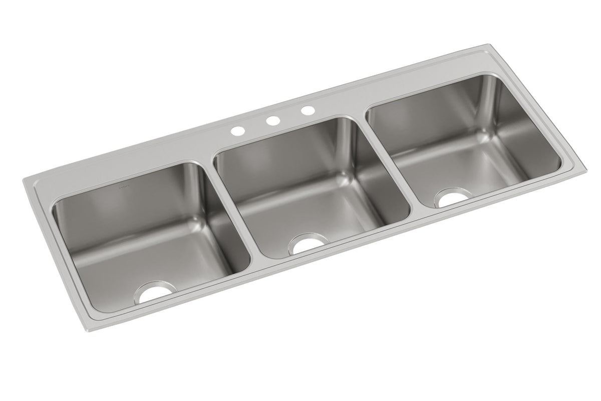 Elkay Lustertone Classic Stainless Steel 54" x 22" x 10-1/8" 3-Hole Triple Bowl Drop-in Sink