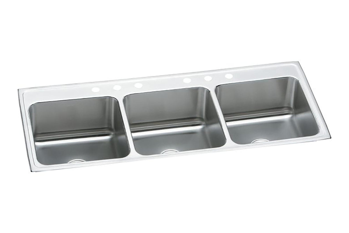 Elkay Lustertone Classic Stainless Steel 63" x 22" x 10-1/8" 3-Hole Triple Bowl Drop-in Sink