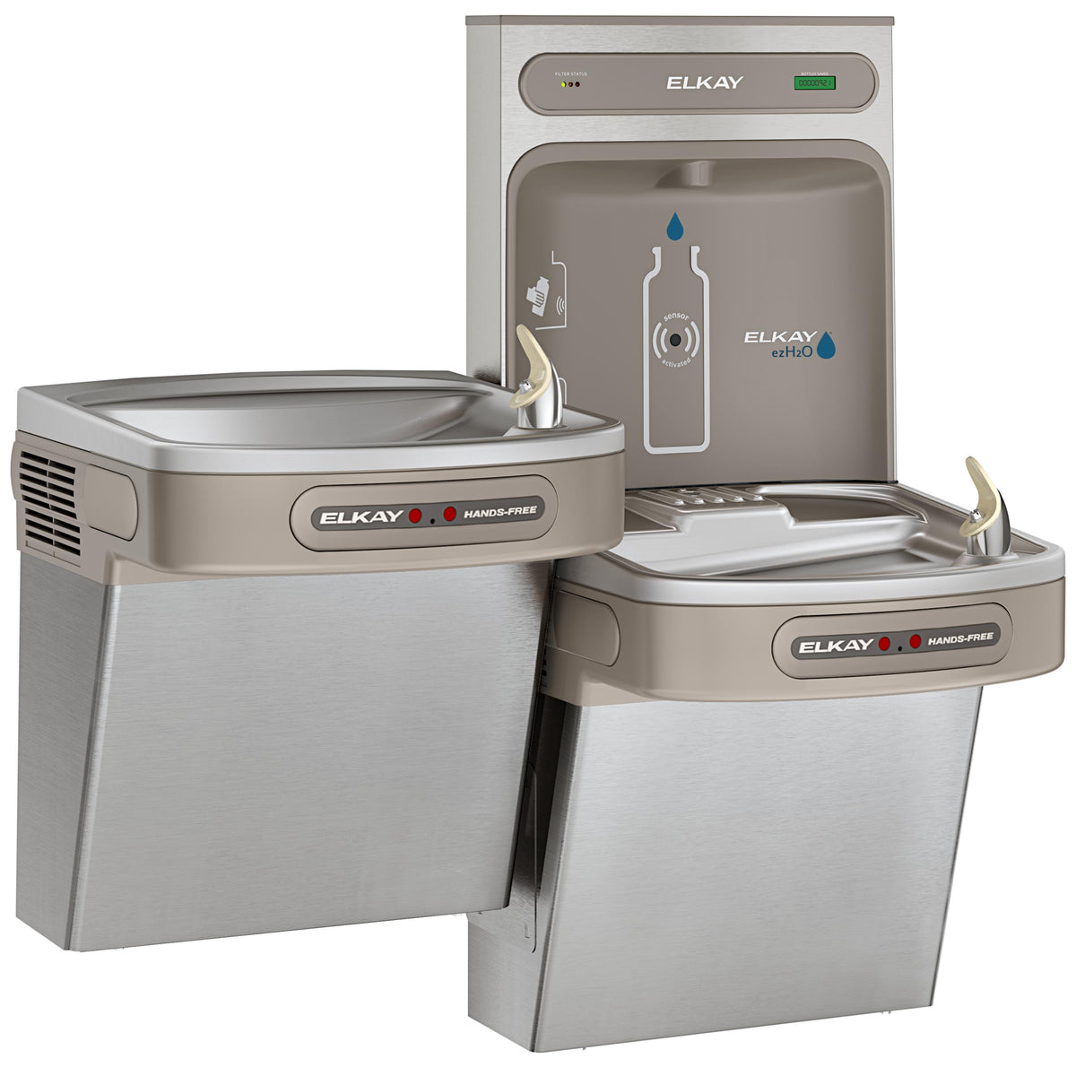 Elkay ezH2O Bottle Filling Station with Bi-Level ADA Cooler Dual Hands Free Activation Filtered Refrigerated Stainless