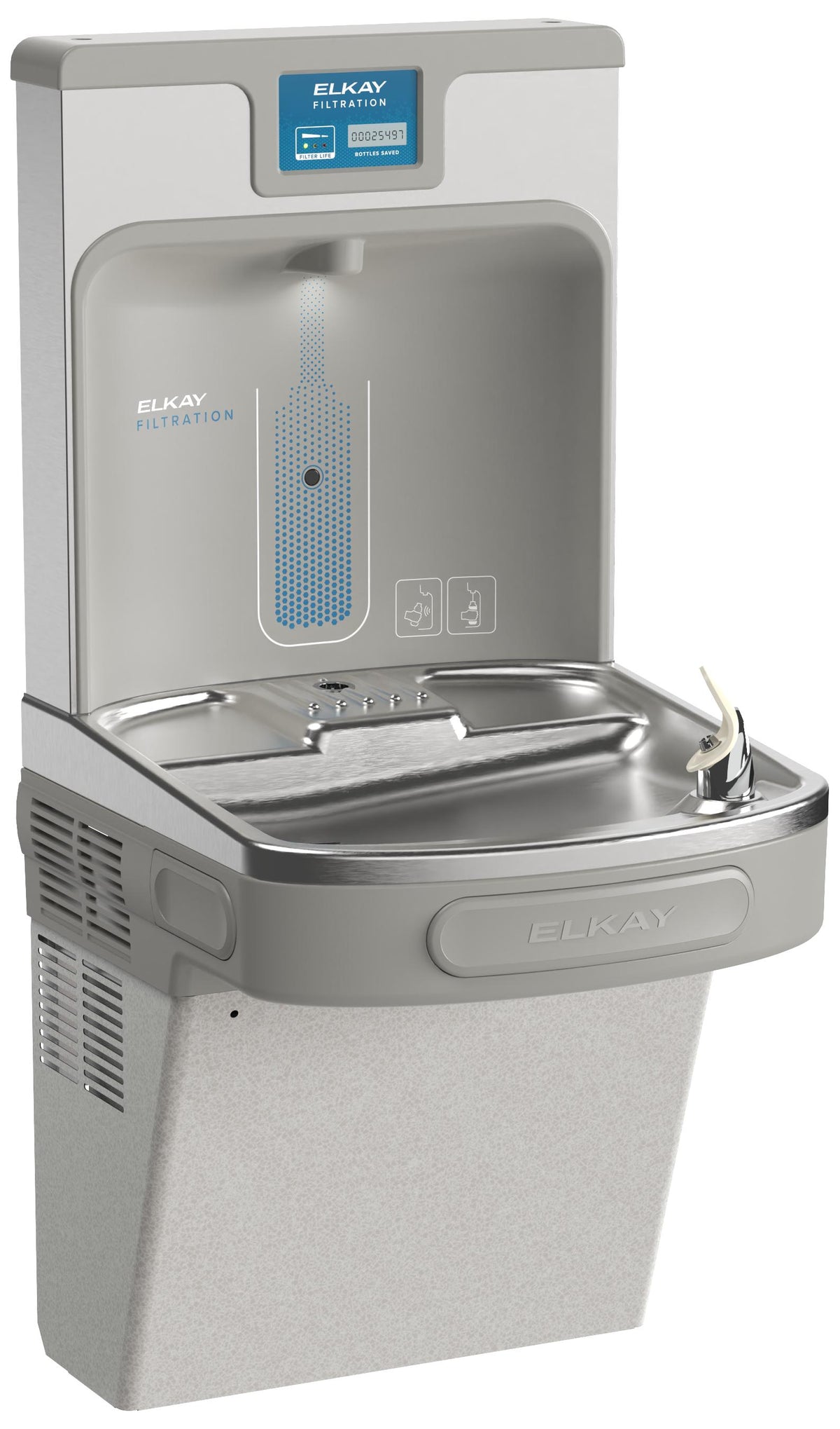 Elkay Enhanced Bottle Filler & Single ADA Cooler Refrigerated Light Gray Granite High Capacity Lead Drop Down Wrapper