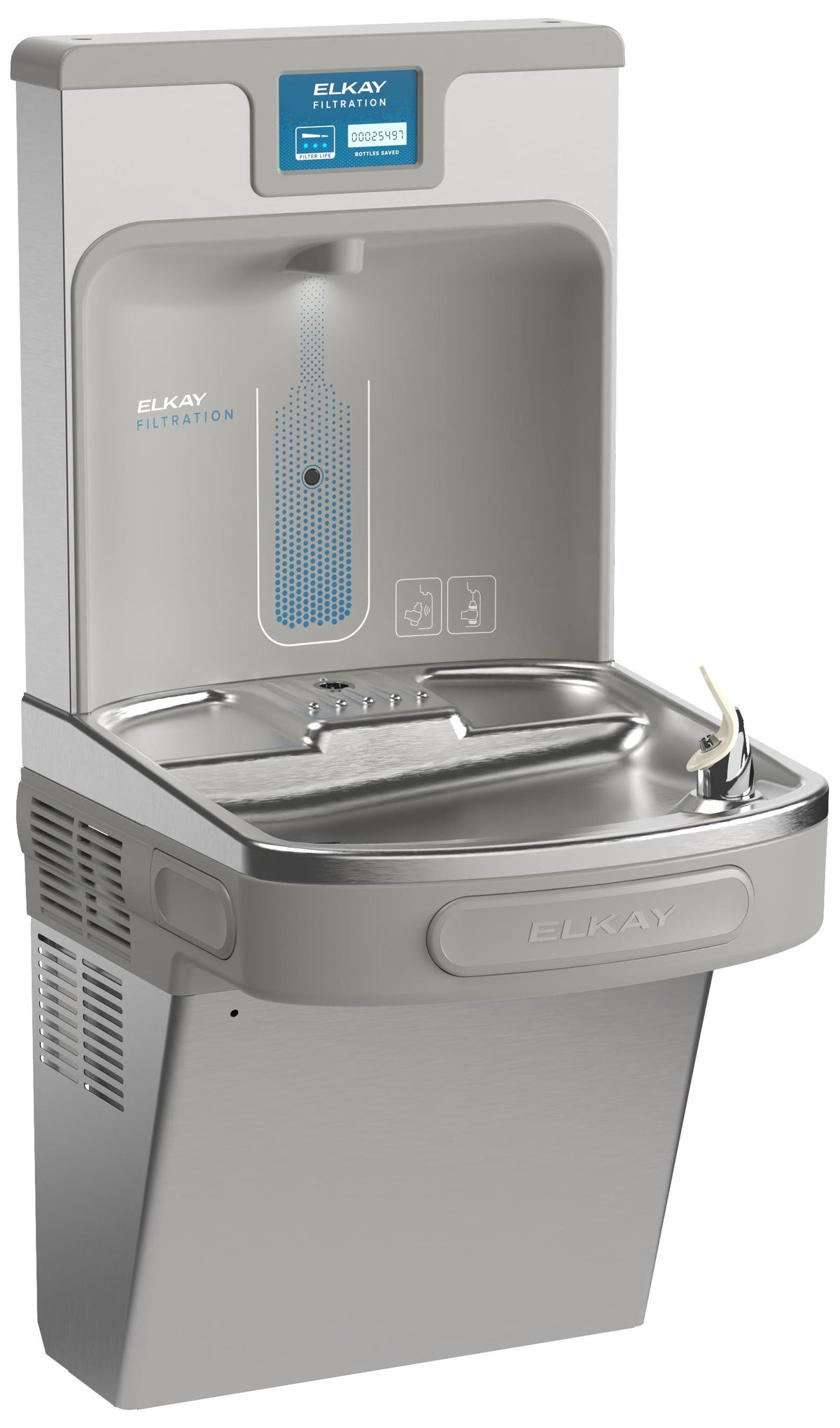 Elkay ezH2O Bottle Filling Station & Single ADA Cooler Refrigerated Stainless Lead Reduction Quick Filter Change