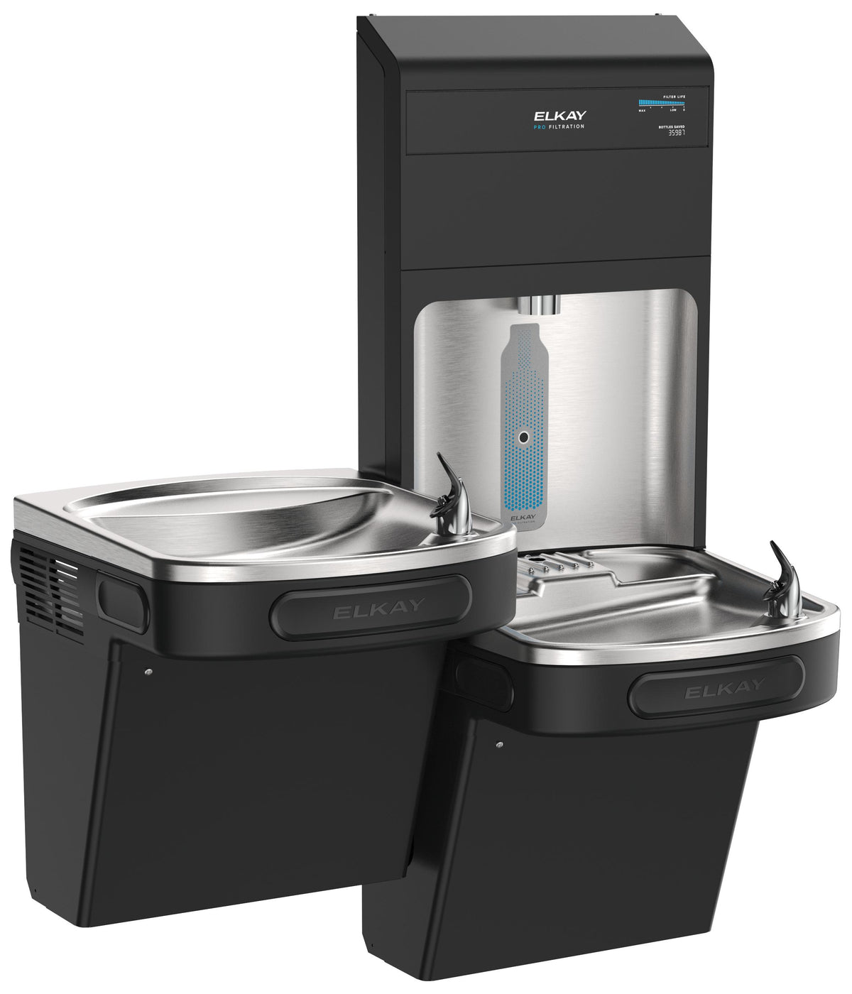 Elkay Elkay Pro Filtration Bottle Filling Station & Bi-Level ADA Cooler w/ Lead + Sediment Prefilter - Black