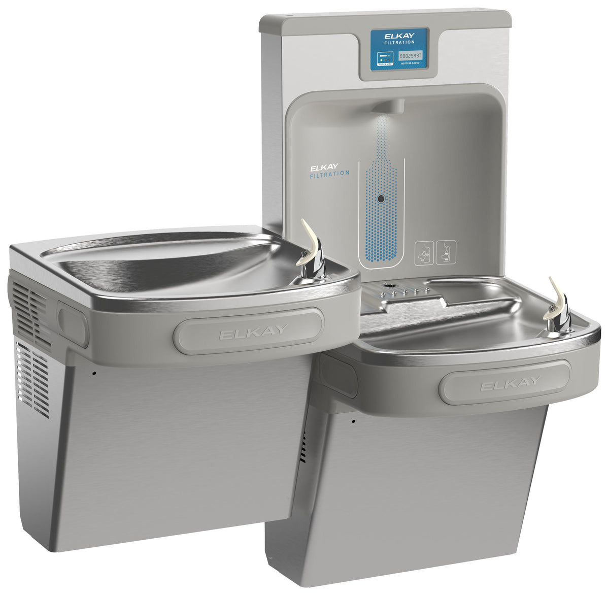 Elkay Enhanced Bottle Filler & Bi-Level ADA Cooler Refrigerated Stainless PFOA/PFOS + Lead Drop Down Wrapper
