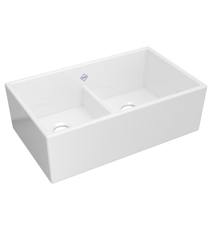 Shaws MS3320 33" Shaker Low Divide Double Bowl Apron Front Fireclay Kitchen Sink
