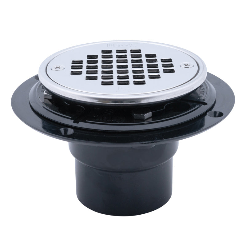 Oatey 42262 2" ABS Round Low Profile Drain and Polished Stainless Steel Screw-In Strainer with Ring