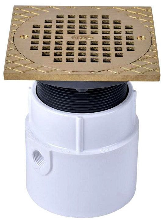 Oatey 72148 4" PVC Pipe Base General Purpose Drain with 6" Brass Grate & Square Ring