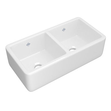 Shaws RC3719 37" Lancaster Double Bowl Farmhouse Apron Front Fireclay Kitchen Sink