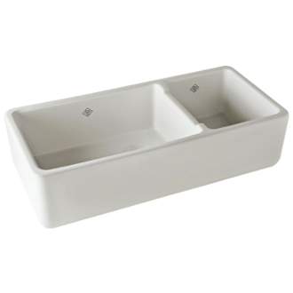 Shaws RC4019 40" Lancaster Double Bowl Farmhouse Apron Front Fireclay Kitchen Sink