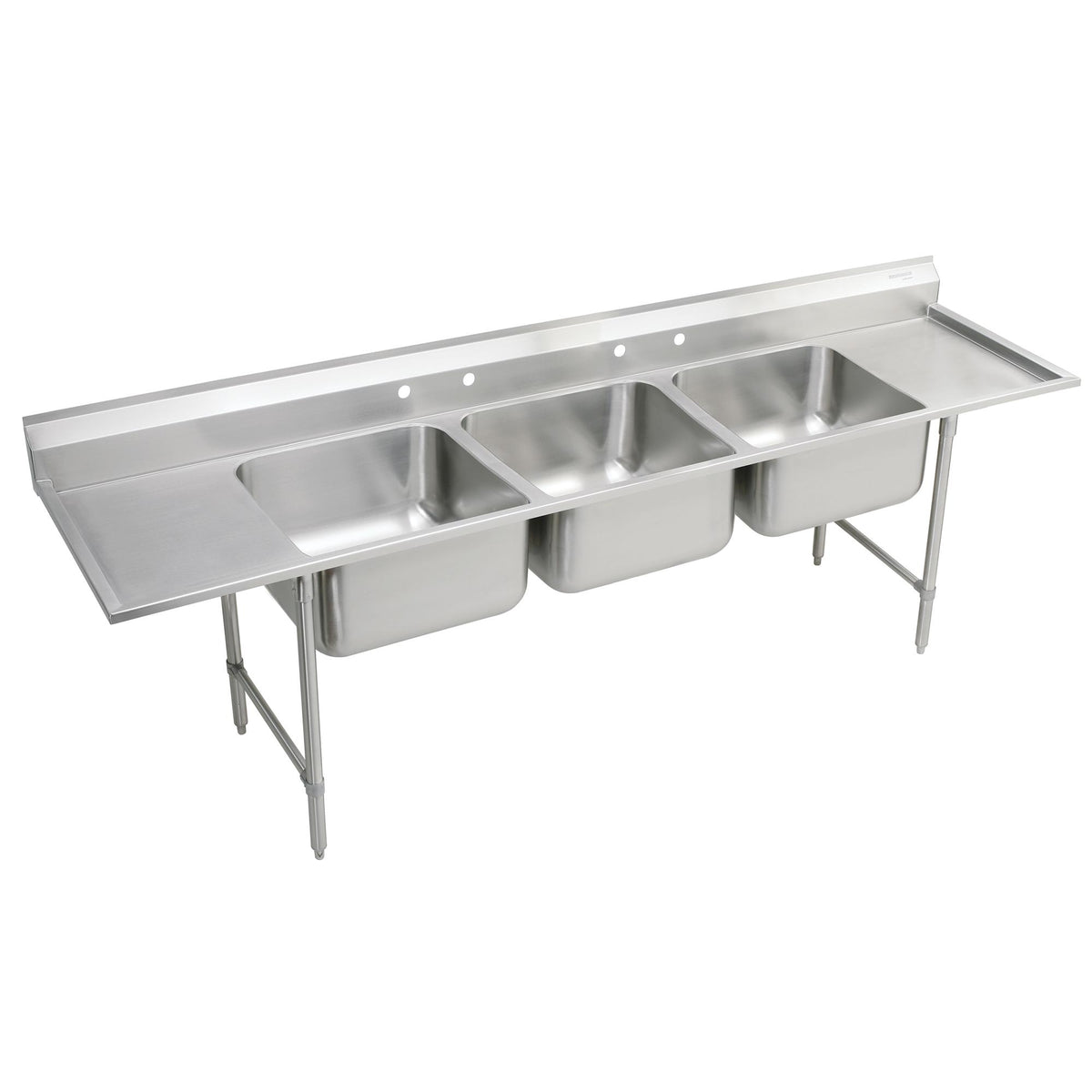 Elkay Rigidbilt Stainless Steel 97-1/4" x 29-3/4" x 14" Floor Mount Triple Compartment Scullery Sink w/L&R Drainboards