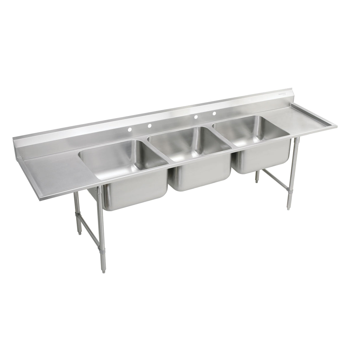 Elkay Rigidbilt Stainless Steel 115-1/2" x 29-3/4" x 14" Floor Mount Triple Compartment Scullery Sink w/L&R Drainboards