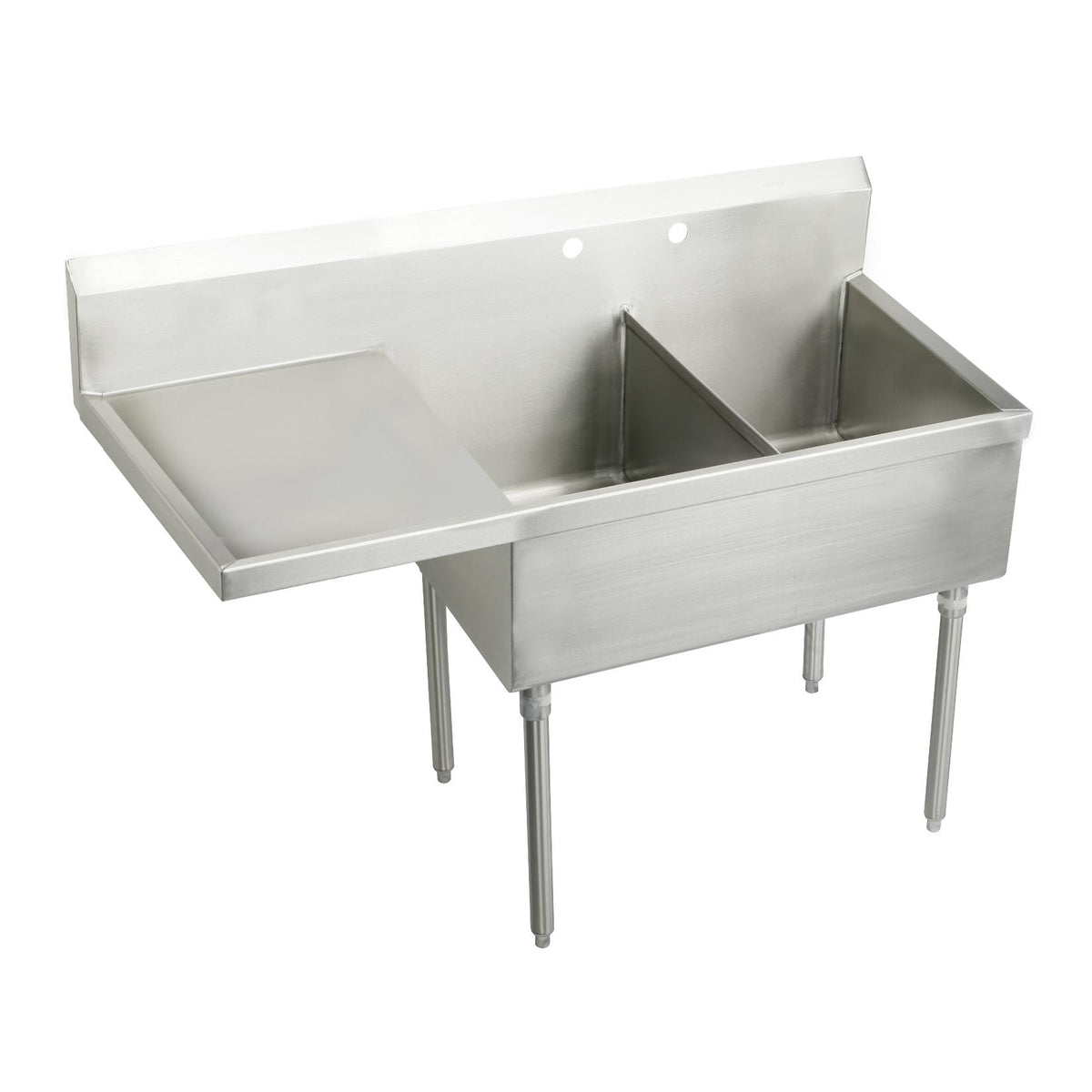 Elkay Sturdibilt Stainless Steel 61-1/2" x 27-1/2" x 14" Floor Mount Double Compartment Scullery Sink w/Left Drainboard