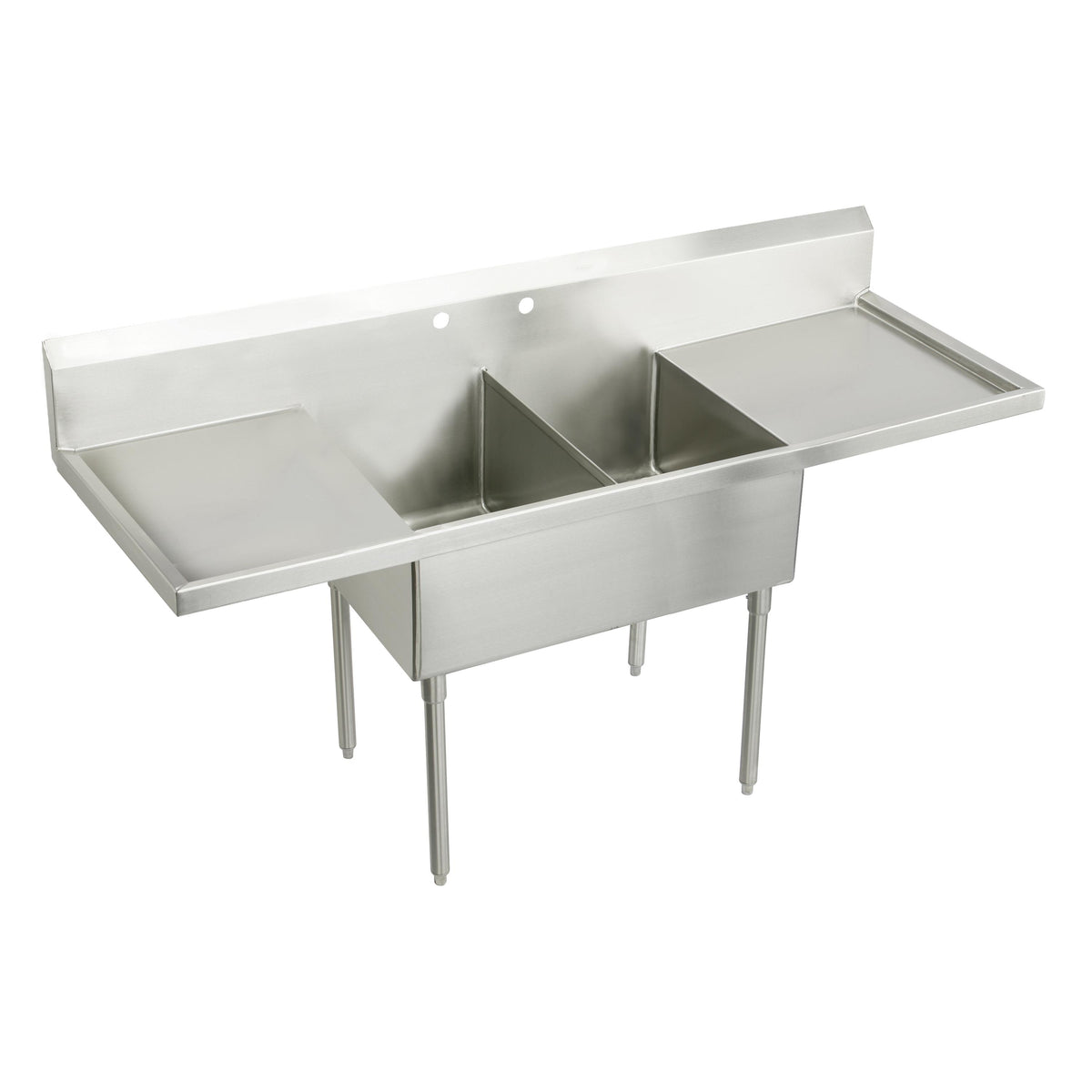 Elkay Sturdibilt Stainless Steel 96" x 27-1/2" x 14" Floor Mount Double Compartment 2-Hole Scullery Sink w/L&R Drainboards