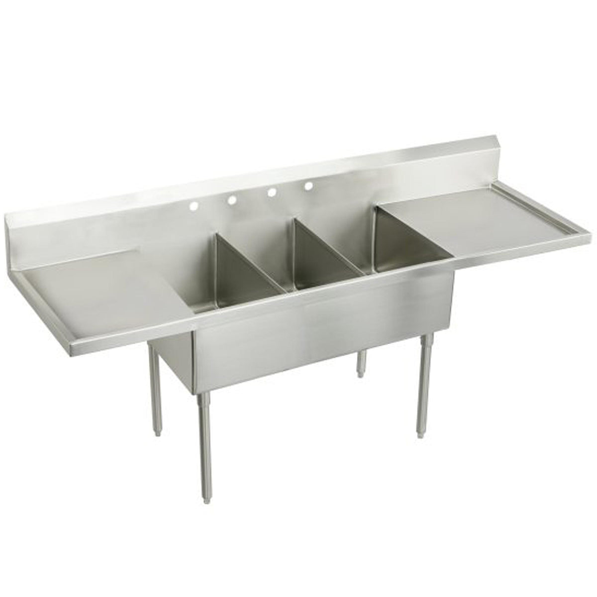 Elkay Sturdibilt Stainless Steel 93" x 27-1/2" x 14" Floor Mount Triple Compartment 2-Hole Scullery Sink w/L&R Drainboards