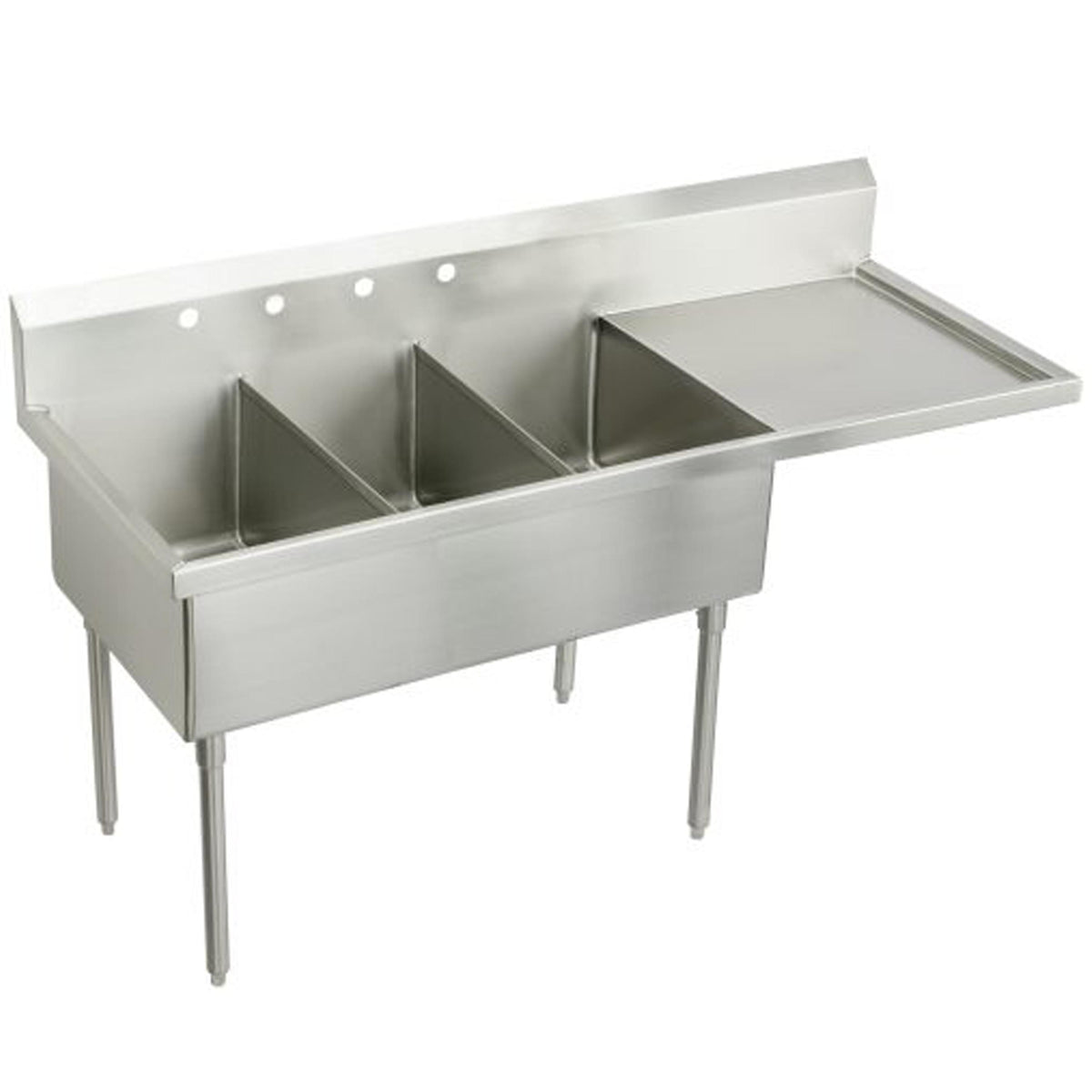 Elkay Sturdibilt Stainless Steel 70-1/2" x 27-1/2" x 14" Floor Mount Triple Compartment Scullery Sink w/Right Drainboard