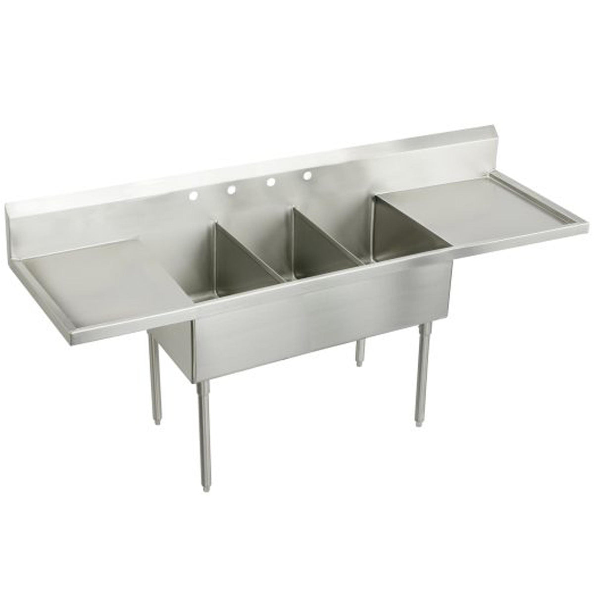 Elkay Sturdibilt Stainless Steel 102" x 27-1/2" x 14" Floor Mount Triple Compartment Scullery Sink with L&R Drainboards