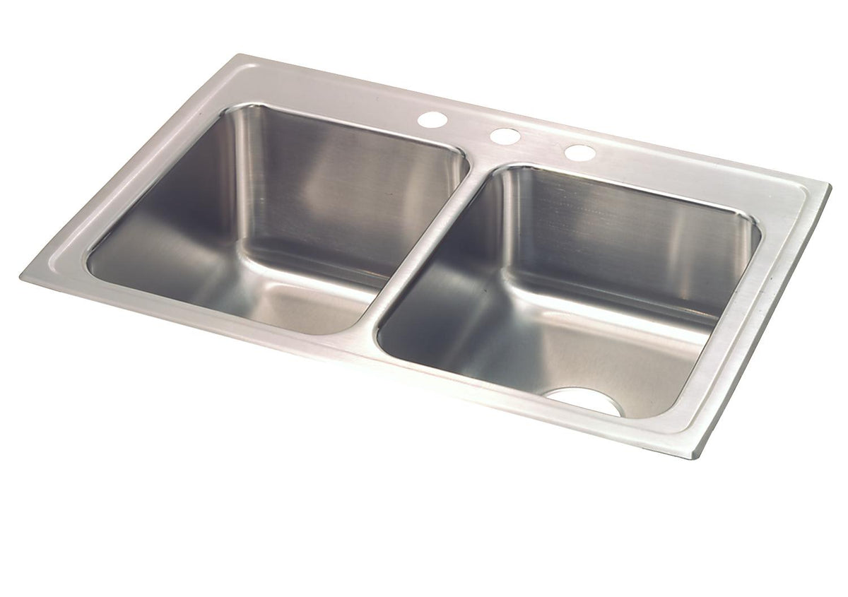 Elkay Lustertone Classic Stainless Steel 33" x 22" x 10-1/8" MR2-Hole Equal Double Bowl Drop-in Sink w/Left Deep Bowl