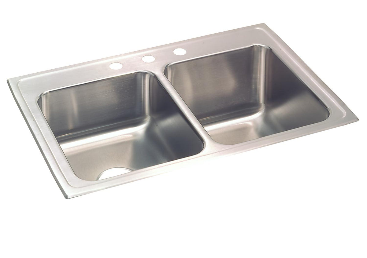 Elkay Lustertone Classic Stainless Steel 33" x 22" x 10-1/8" 4-Hole Equal Double Bowl Drop-in Sink w/Right Deep Bowl