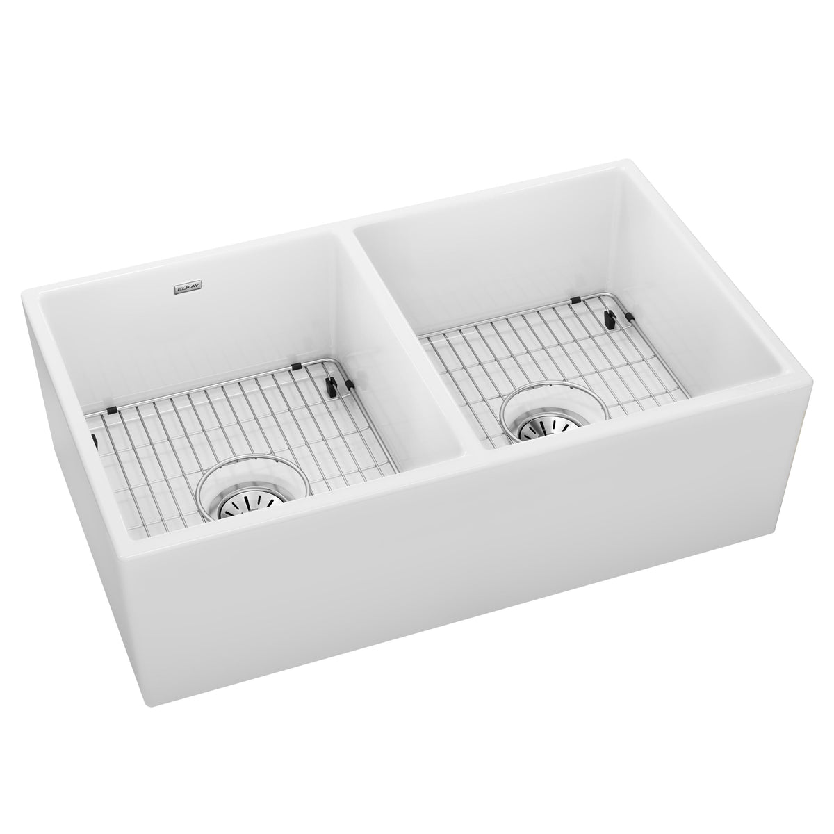Elkay Fireclay 33" x 19-15/16" x 9" Equal Double Bowl Farmhouse Sink Kit White