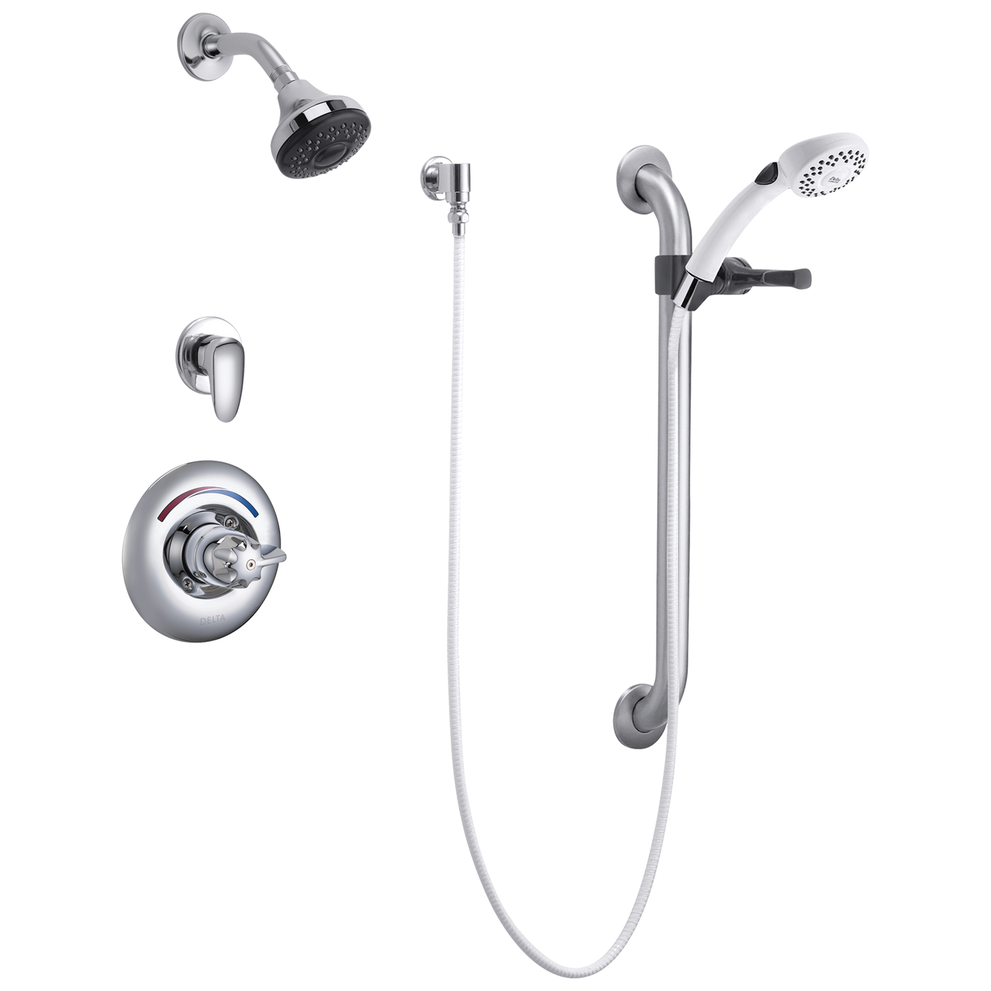 Delta T13H333 Commercial Universal Dual Shower Trim, Diverter, Hand Shower, and Grab Bar