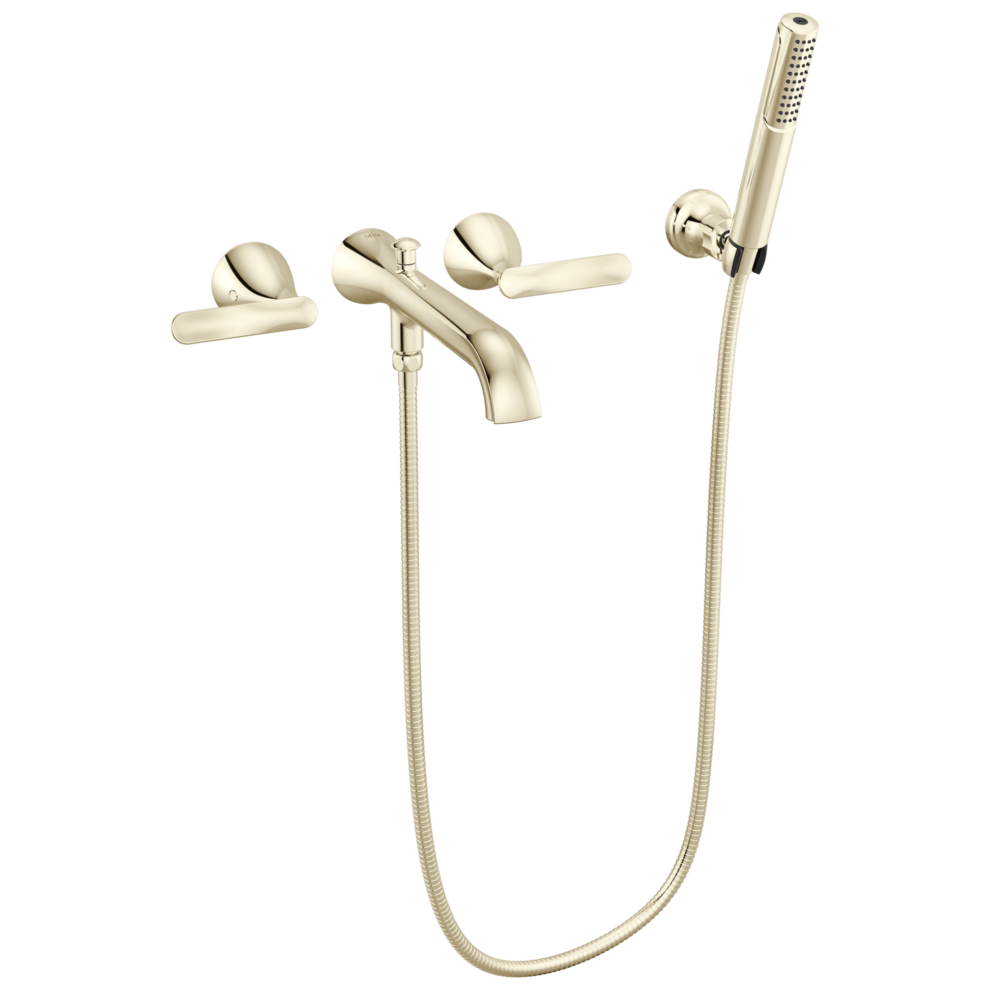 Delta Bonacci T5745 Two Handle Wall Mount Tub Filler Trim with Hand Shower - Lumicoat Polished Nickel