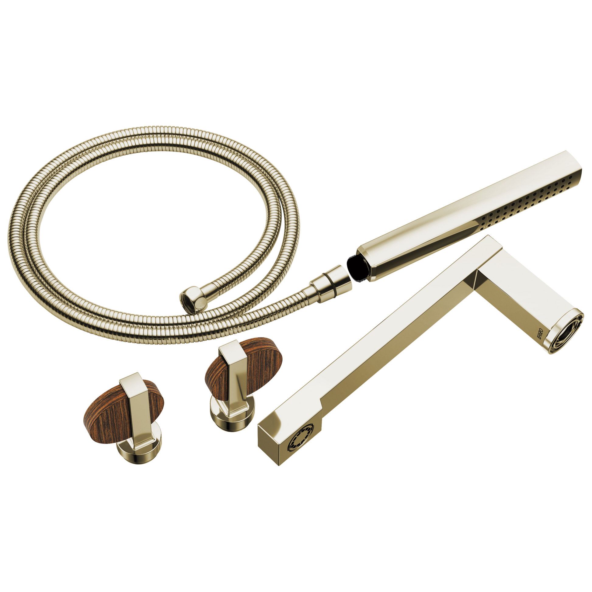 Brizo Frank Lloyd Wright T703100 Two-Handle Tub Filler Trim Kit with Lunar Handles - Polished Nickel / Wood