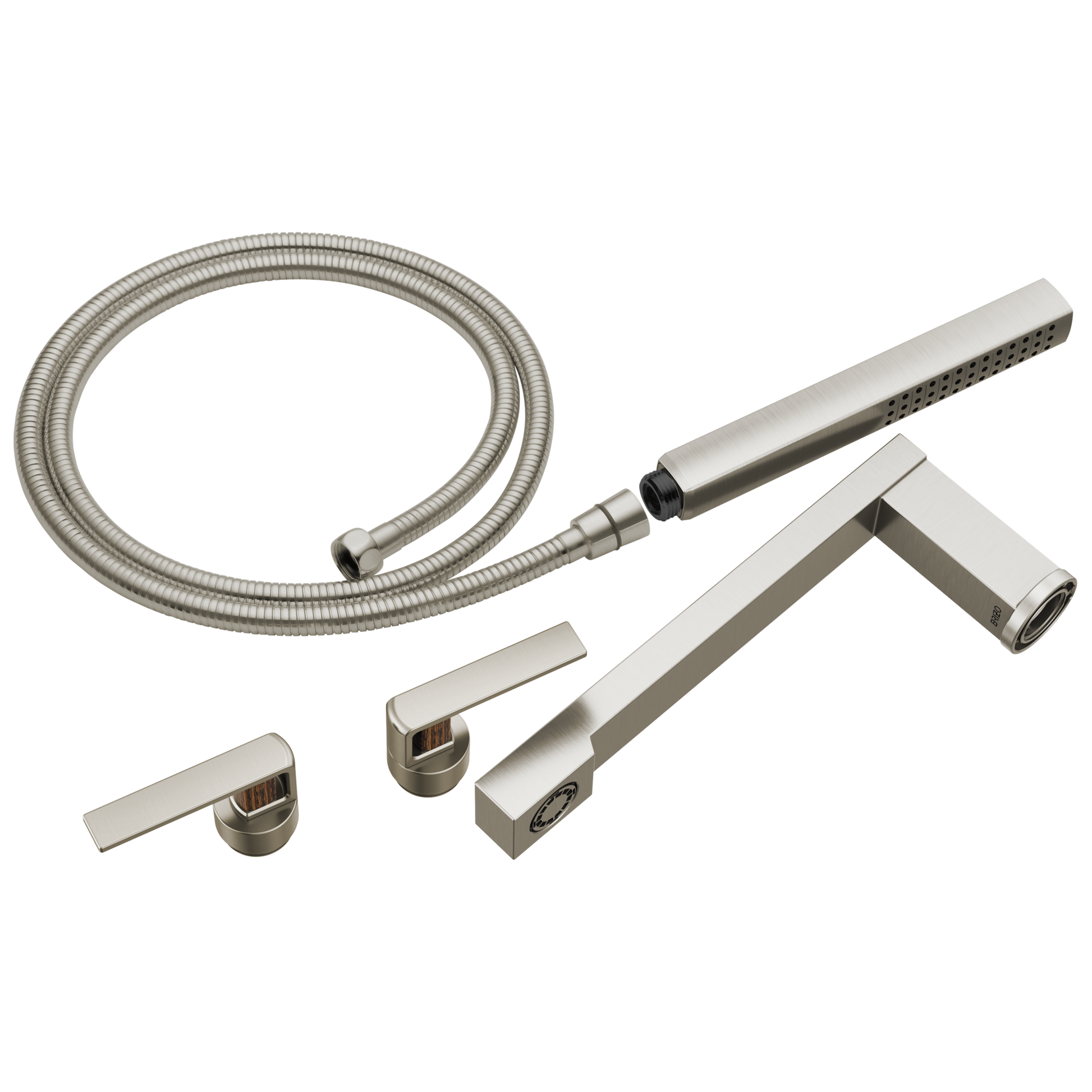 Brizo Frank Lloyd Wright T70399 Two-Handle Tub Filler Trim Kit with Gap Lever Handles - Luxe Nickel / Teak Wood