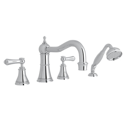 Perrin & Rowe U.3747 Georgian Era 4-Hole Deck Mount Tub Filler with Column Spout