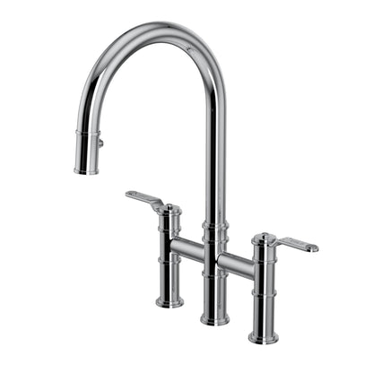 Perrin & Rowe U.4549 Armstrong Pull-Down Bridge Kitchen Faucet with C-Spout