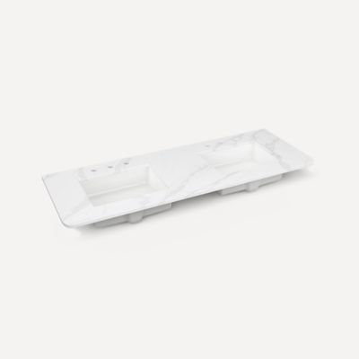 Robern Engineered Stone Top Quartz Stone Vanity Top, 60" x 1-1/8" x 23", Double Undercounter Sink, Three Hole, For Helden