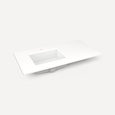 Robern Engineered Stone Top Quartz Stone Vanity Top, 43" x 3/4" x 22", Left Offset Undercounter Sink, Single Hole