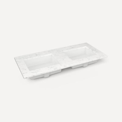 Robern Engineered Stone Top Quartz Stone Vanity Top, 49" x 3/4" x 22", Double Undercounter Sink, Single Hole