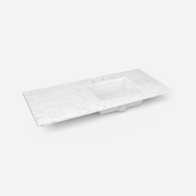 Robern Engineered Stone Top Quartz Stone Vanity Top, 49" x 3/4" x 22", Right Offset Undercounter Sink, Three Hole