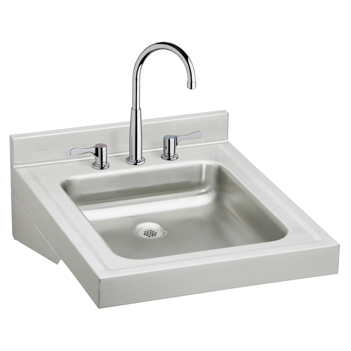 Elkay Sturdibilt Stainless Steel 19" x 23" x 4" Wall Hung Single Bowl Lavatory Sink Kit w/ Faucet + Drain